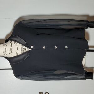 Metaphor- Women's Black Blazer Suit coat Satin collar Sheer Sleeves Sz.XL